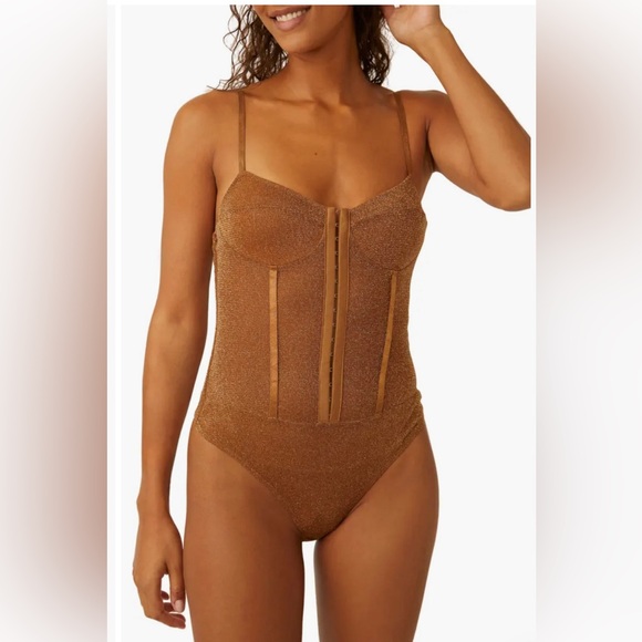 NWT Free People Intimately Bronze Shimmer Night Rhythm Bodysuit - Picture 2 of 13